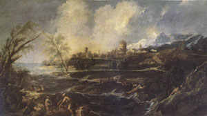 Landscape with a Man Moving a barrel beside the Shore (mk05)